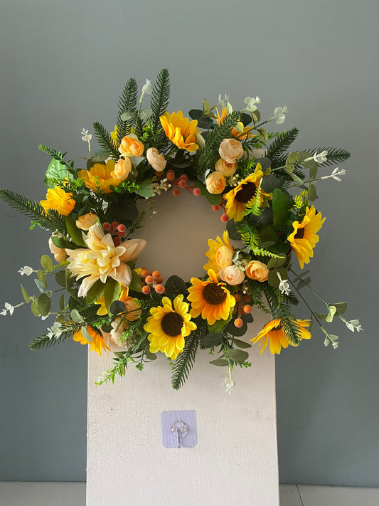 🌻 Handmade Sunflower & Wildflower Wreath 🌿