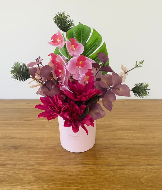 Orchidée Front Facing Hat Box Arrangement