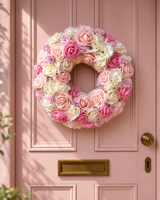 Blush Hydrangea & Rose Wreath.